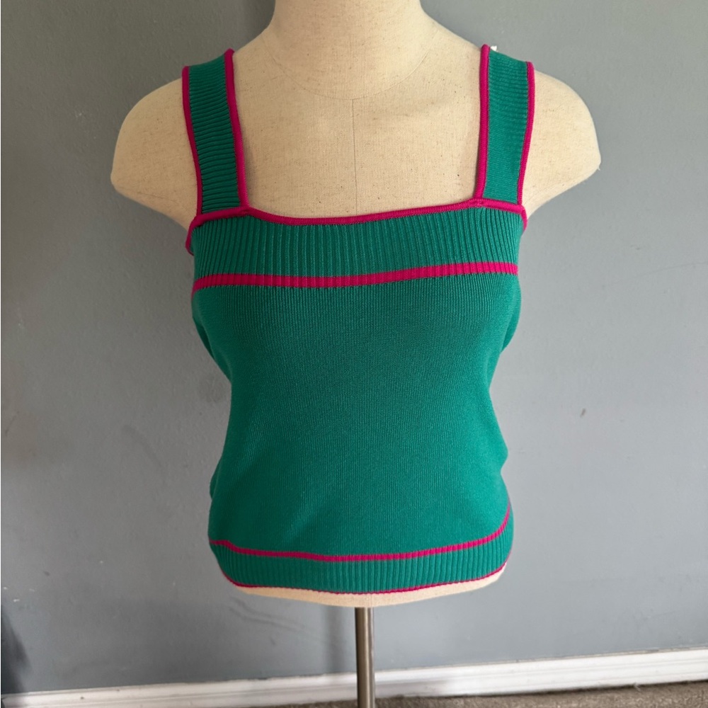 BiBi Green and Pink Ribbed Fitted Tank Top